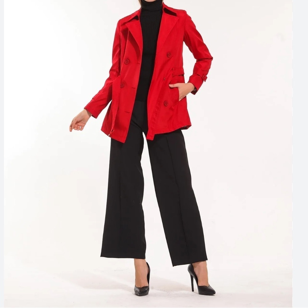Escada Red Trench Double Breasted Peacoat Size 36